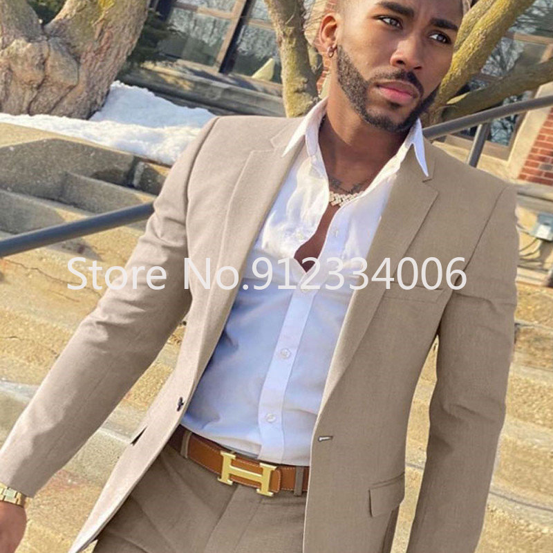 2 Pieces Beige Suit for Men Sl - Men'S Grooming Daily 评论和价格