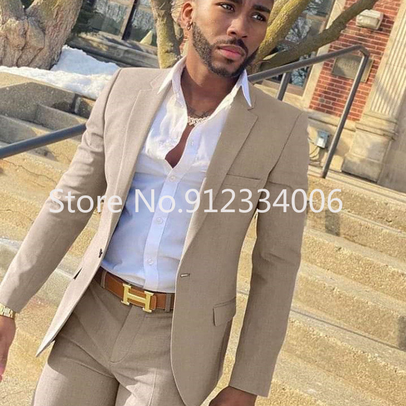 2 Pieces Beige Suit for Men Sl - Men'S Grooming Daily 评论和价格
