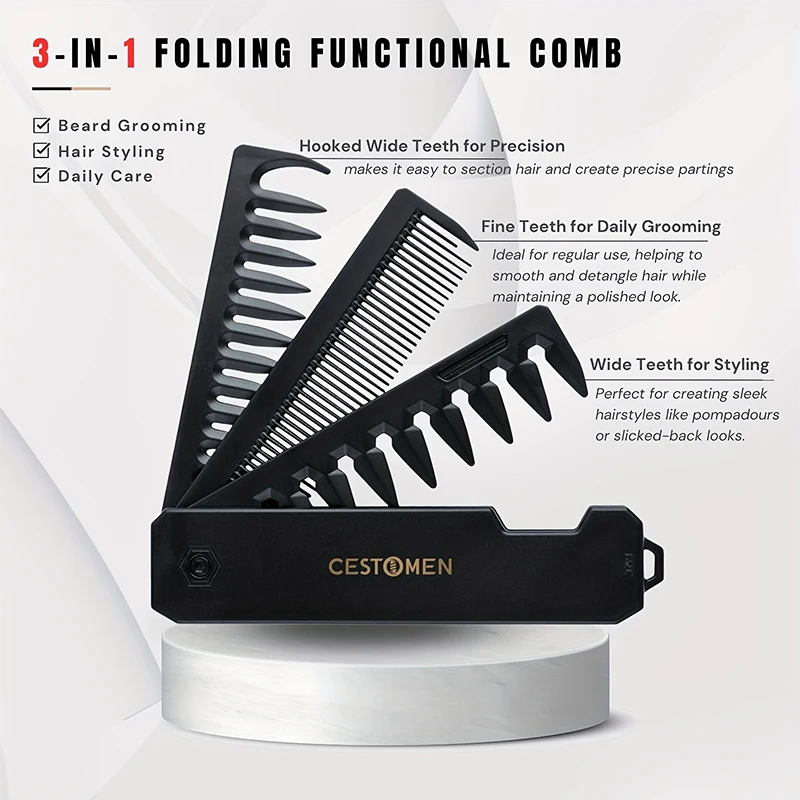 3-in-1 Folding Beard Comb for  - Mens Grooming Kit Gift 评论和价格
